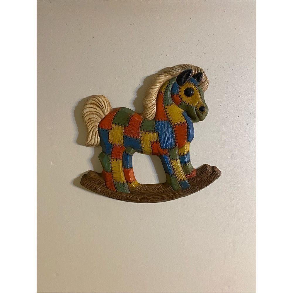 Vintage 70’s patchwork rocking horse wall art - Picture 3 of 4
